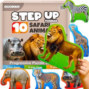 QUOKKA Puzzle Giocattolo per Bambini da 2 a 3 Anni - Giochi di Animali Safari da 3 a 5 Anni - 8 Forme di Animali Realistiche - 40 Grandi Pezzi di Puzzle per Bambini - Regalo Educativo Bambino 2 4 Anni