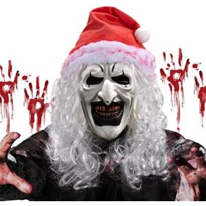 IEEILULU Maschera Art The Clown con Mini Cappello, Maschera da Terrifier, Joker Latex Mask per Costume da Clown Horror Halloween (Rosso)
