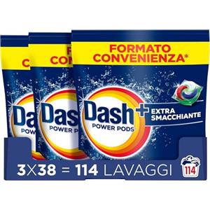 Dash Power Pods Detersivo Lavatrice In Capsule Extra Smacchiante, 114 Lavaggi (38x3) Rimuove anche le macchie secche da 7 giorni, per una pulizia impeccabile