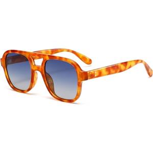 H HELMUT JUST Occhiali da Sole Retro Aviator per Donna Uomo Classici 70s Vintage Trendy Aviator Quadrati (Ambra/Blu graduale)