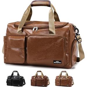 ZIOSINM Zioisnm Borsone Palestra Uomo in Pelle pu, Borsa da Viaggio da Uomo Con Scomparti Multipli, Borsa Palestra Impermeabile, Adatta per il Trasporto Quotidiano e i Viaggi Brevi (Marrone chiaro)