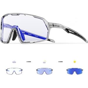 KAPVOE Fotocromatici Occhiali Ciclismo Uomo Occhiali MTB Donna TR90 Occhiali Bici da Corsa Trasparenti Occhiali da Sole Sportivi Anti-UV400 Occhiali da Ciclista Running Bicicletta Mountain Bike Blu