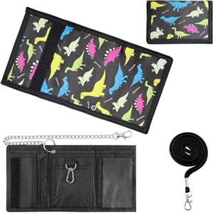 FUSONGQINTANG Patrón Dinosaurio Billetera Tre Pieghe Bambini Portafoglio Cartoon Portafoglio con Catena Metallica Può Essere Utilizzato per Conservare Contanti (A)