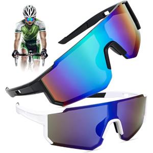 Byffoer Occhiali da ciclismo polarizzati, 2 occhiali da sole sportivi, occhiali rapidi, occhiali da ciclismo, occhiali da ciclismo, occhiali antivento, per uomo e donna, protezione UV400, per attività