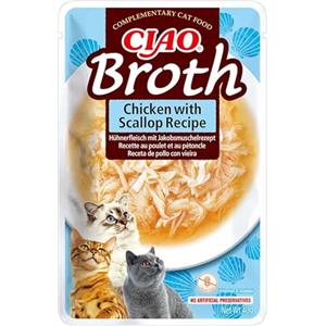 INABA CIAO Brodo di Pollo e Capesante per Gatti - Alimento Umido Grain-Free, Senza Conservanti e Coloranti, 40g
