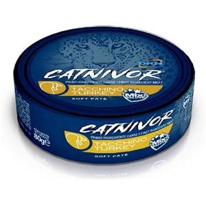 DRN Catnivor Cibo Umido per Gatti Adulti al Tacchino - Lattina da 80g con Taurina e Ingredienti Naturali