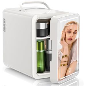 VINATO Frigo Cosmetico 6L con Specchio LED - Mini Frigo Portatile 6L, Frigorifero da Camera Silenzioso, Frigobar da Ufficio per Cura della Pelle (Alimentazione Auto/Casa)
