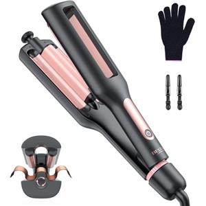 BESTOPE MIX 4 In 1 Regolabile Piastra Onde per Capelli - 22/25/32/38mm Piastra Onde per Onde da Spiaggia, Onde Naturali, Onde d'acqua, Onde da Sirena, Antiscottature, Display Digitale, 4 Temperature, Rosa