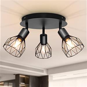 Dehobo Faretti da Soffitto Orientabili, Lampada da Parete Led Moderno Industriale E14 in Metallo Nero, Luci da Soffitto per 3 Lampadine non Incluse, Faretto E14 per Soggiorno Corridoio, Max 40W