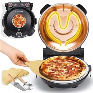 NutriChef Forno Pizza Elettrico 30 cm con Termometro, Controllo Temperatura, Pietra Antiaderente 427 °C, Ideale per Pizza Fatta in Casa