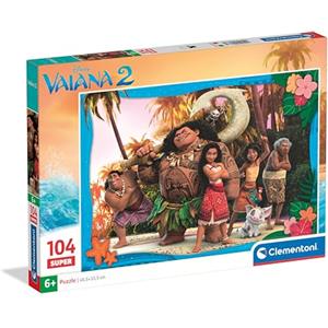 Clementoni - Puzzle Supercolor Disney Vaiana 2 104 Pezzi, per Bambini 6+ Anni, Colorata Illustrazione dei Personaggi del Cartone/Film Animazione, Idea Regalo, Made in Italy, 48,5x33,5 cm, 25787