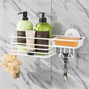 TAILI Mensola da Doccia in Acciaio Inox nera da Appendere, Senza Foratura, con Ventosa, con Ganci, Portasapone e Porta Rasoio, Accessorio da bagno, Mensola per Doccia Interna