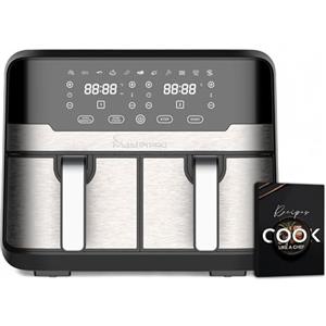MasterPro Rocket Duo 900 | Friggitrice Senza Olio Doppia | Nero | Capacità da 9 L e 2100 W di Potenza | Schermo LED Touch e Cestello Antiaderente | Friggitrice ad Aria | 11 Funzioni Diverse in 1
