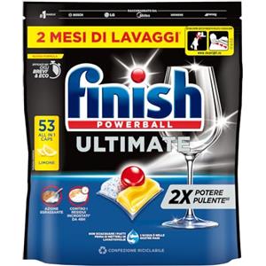 Finish Powerball Ultimate 212 Pastiglie Capsule Limone Lavastoviglie Azione Sgrassante Contro Macchie di Bruciato Brillantezza Eccezionale Pulizia Intensa - 4 Confezioni da 53 Tabs