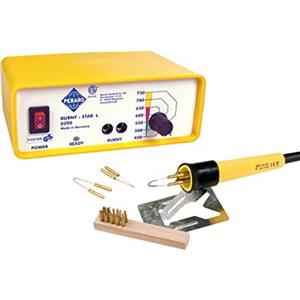 PEBARO 0290 - Stazione professionale con pirografo e 3 fiocchi a fuoco, regolazione continua della temperatura, per scrivere, disegnare e bruciare su legno e altri materiali, giallo