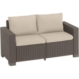 Keter Divano 2 posti da Esterno California Adatto per arredare Il Giardino con Cuscini Inclusi, Color Cappuccino 141x68x71,5 cm