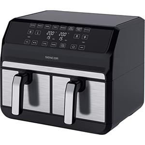 Sencor Friggitrice ad Aria Air Fryer, Doppio Compartimento, Tecnologia di Circolazione d'Aria ad Alta Velocità, Controllo Tattile, Pronta in 3 Minuti, 1700W, Capacità Totale 8L, Colore Argento