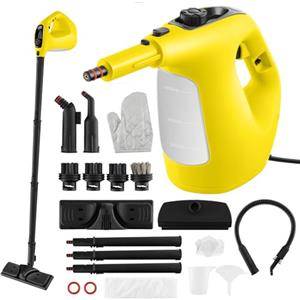 RELAX4LIFE Pulitore a Vapore Portatile 1400 W, Pistola a Vapore con Serbatoio Acqua da 400 ML con Blocco di Sicurezza per Bambini, 14 Accessori e Tempo di Utilizzo Illimitato, Senza Chimici (GIALLO)