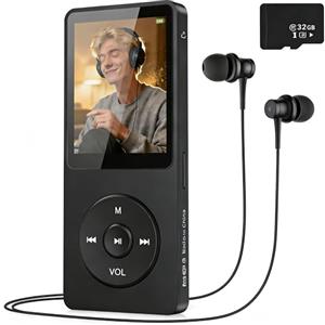 Wowsofty 32 GB Lettore MP3 Classico - Bluetooth 5.3 riproduzione musica senza perdita Hi-FI Piccolo lettore MP3 Sport mit Kopfhörer per Bambino/Adulto Super schermo Colore leggero da 1,8, Nero