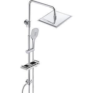 JOHO Colonna Doccia idromassaggio Senza Miscelatore Termostatica, Sistema Set Doccia a Pioggia in Acciaio Inox con Doccetta e Mensola(Soffione Doccia 20 * 20 Quadrato)