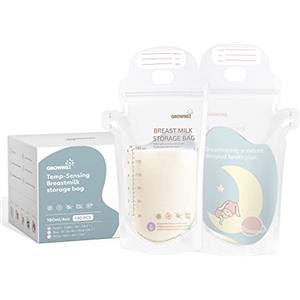 GROWNSY Sacchetti Latte Materno 130 Pezzi 180ml trasparente, 180 ml, Sacchetti Monouso BPA Free, Rilevamento Temperatura, Design Anti-Perdite, Ideali per Allattamento e Congelamento