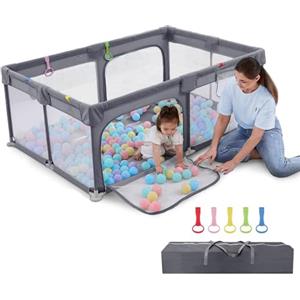 Dripex Box Bambini 120 x 180 cm, Recinto per Bambini, Box Neonato, Recinto Neonato con Rete Traspirante, 300D Oxford tessuto, 5 Pezzi Anelli, Grigio scuro