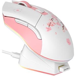 DAREU Sakura Rosa Mouse Gaming Pink con dock di ricarica ricaricabile RGB, 12 K DPI, 7 pulsanti programmabili, sensore ad alta precisione [300IPS] [1000Hz] per PC Notebook Mac