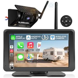 URVOLAX Telecamera auto retromarcia wireless E Apple CarPlay/Android Auto portatile da 7 pollici, Batteria 10.000mAh con Solare, Visione Notturna Impermeabile per Camion,Camper (Primo Dell'Industria)