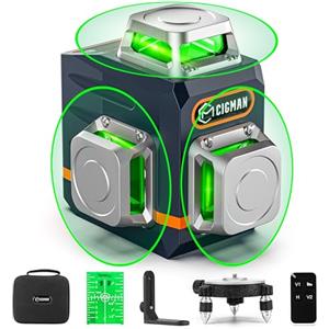 CIGMAN Livella Laser Autolivellante 3x360°, CIGMAN Livello Laser, Gamma di Lavoro: 30M, con Telecomando, Supporto Magnetico e Rotante, Batteria Incorporata dello Li-ione