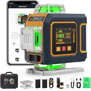 CIGMAN Livella Laser, CIGMAN con Controllo Intelligente Tramite App, 4x360° Autolivellante, con Display LCD, Laser a Linee Verdi per Interni e Cantieri Edili, Gamma di Lavoro: 30M(CM-S04)