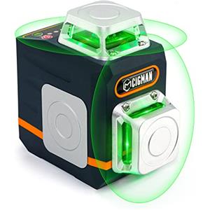 CIGMAN Livella Laser Autolivellante 2 x 360°, Professionale Laser Autolivellante Verde per Costruzione e Appendere Quadri, Controller Remoto, Supporto Rotante Magnetico e Caricatore Type-C Inclusi
