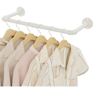 YheenLf Asta Appendiabiti per Armadio, Attaccapanni da Muro per Tubo Industriale 64cm, Porta Abiti da Camera in Metallo Resistente per Spazio Stretto, Bianco, 1-Pack