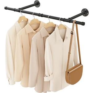 YheenLf Barra Appendiabiti da Parete, Attaccapanni da Muro per Tubo Industriale 90 cm, Porta Abiti da Camera in Metallo Resistente per Balconi e Camere da Letto, 1 Pezzo, Nero
