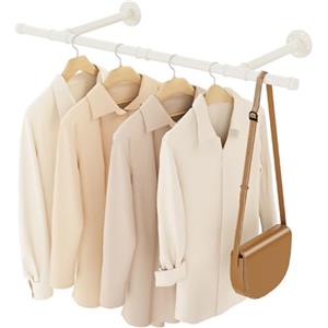 YheenLf Barra Appendiabiti da Parete, Attaccapanni da Muro per Tubo Industriale 90 cm, Porta Abiti da Camera in Metallo Resistente per Balconi e Camere da Letto, 1 Pezzo, Bianco