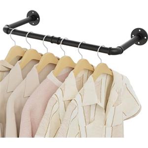 YheenLf Asta Appendiabiti per Armadio, Attaccapanni da Muro per Tubo Industriale 64cm, Porta Abiti da Camera in Metallo Resistente per Spazio Stretto, Nero, 1-Pack