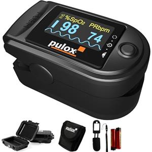 Pulox Pulossimetro Pulox PO-200A con avviso acustico e set di accessori per la misurazione di SpO2, polso e PI - Nero