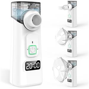 YIKANWEN Aerosol Portatile Silenzioso, Macchina Aerosol per Adulti e Bambini, 5μm MicroParticelle, Autopulente, Display LED, Dotato di 2xMaschere e Boccaglio, USB-C (Grigio)