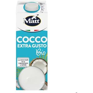 Matt, Cocco Extra Gusto Bio, Bevanda Vegetale, Latte di Cocco Senza Lattosio, Senza Glutine, a Basso Contenuto di Sale, con il 10% di Latte di Cocco Rapè, Ideale per Mantenersi in Forma, 1L