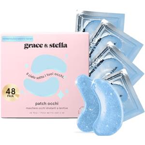 grace & stella Patch Occhi Premiati (48 Paia, Blu) - Riduce Occhiaie, Gonfiori, Borse e Rughe - Patch Occhiaie e Borse in Gel - Maschera Occhi Vegan - Eye Patch by grace & stella