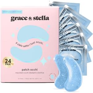 grace & stella Patch Occhi Premiati (24 Paia, Blu) - Premio Miglior Maschera Occhiaie e Borse Naturale - Riduce Gonfiori e Rughe - Maschera Occhi in Gel Vegan - Eye Patch by grace&stella