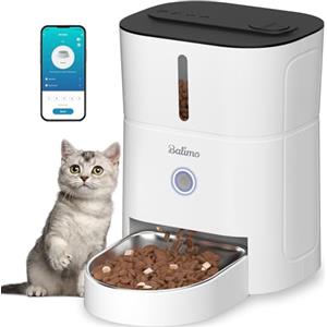 Balimo Distributore Automatico Cibo Gatti, 2.4G WiFi Dispenser Crocchette Gatto, 3L Distributore Automatico Cibo Cani, 10 Pasti al Giorno, Con Ciotola in Acciaio Inox 304, Adatto Per Cani e Gatti