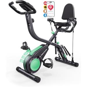 Toputure 2026 Toputure Cyclette da Casa Pieghevole con APP, Cyclette Pieghevole 5 in 1 con 16 Livelli di Resistenza, Banda Elastica, Monitor LCD e Sensore di Frequenza Cardiaca, Portata fino a 140 kg