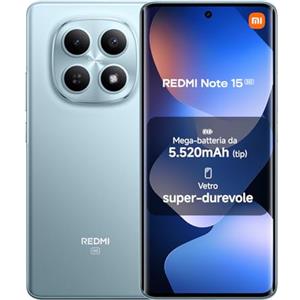 XIAOMI Redmi Note 15 5G, Smartphone 12+512GB, Design ultrasottile, Resistenza IP65, Fotocamera super nitida da 108 MP, Display FHD+ da 6,77", Blu Ghiacciaio, Garanzia 2 anni, Caricatore non incluso