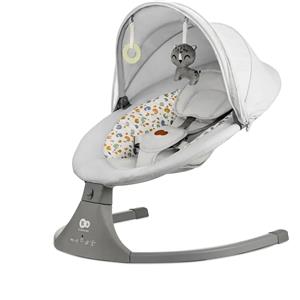Kinderkraft LUMI 2 Sdraietta Elettrica 2 in 1 - Dondolo, Altezza Regolabile, 5 Modalità, 12 Melodie, Arco Giocattoli, Grigio Chiaro