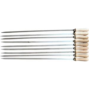 GREGORIOSTORE Spiedi per barbecue in acciaio inossidabile lunghi 74 cm con manico in legno per carne pesce verdure (9)