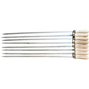 GREGORIOSTORE Spiedi per barbecue in acciaio inossidabile lunghi 74 cm con manico in legno per carne pesce verdure (8)