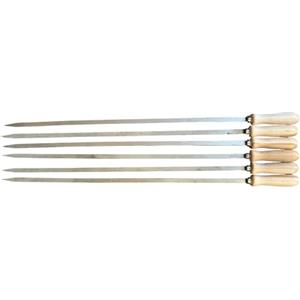 GREGORIOSTORE Spiedi per barbecue in acciaio inossidabile lunghi 74 cm con manico in legno per carne pesce verdure (6)