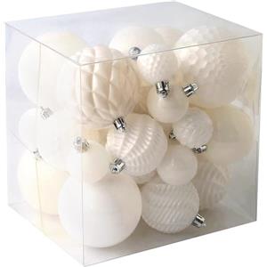 Jorysics Palle di Natale, 36 decorazioni per albero di Natale infrangibili, con anello da appendere, per alberi di Natale, matrimoni, vacanze, feste, decorazioni per la casa, 6 stili in 3 misure (bianco)
