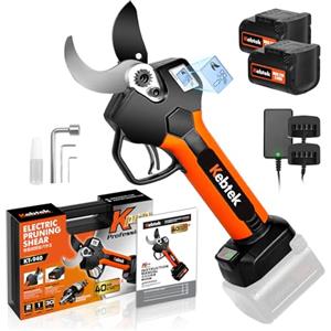 Kebtek Professionali Forbici Potatura a Batteria 40 mm, LCD Display, Motore Brushless, con 2 Batteria 21V 2000mAh 700W, Cesoie Elettriche per Giardino, Albero da Frutta, Vigneto (KT940)
