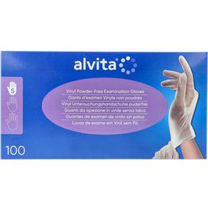 ALVITA Guanti in Vinile Senza Polvere Taglia S - 100 Pezzi, Alta Resistenza e Sensibilità, Bordati e Ambidestri